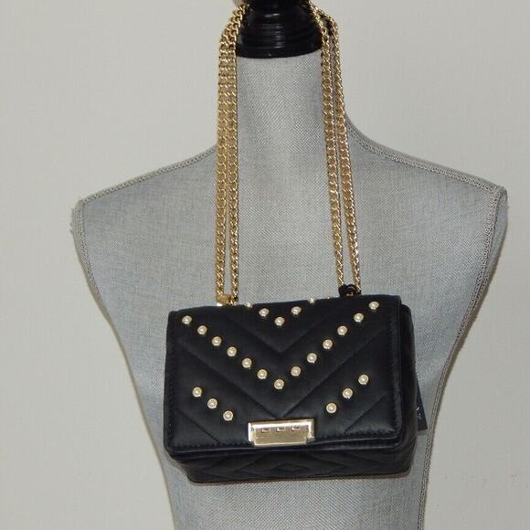 ZAC POSEN SOFT EARTHETTE Pearl Lady Chevron Quilted Chain Shoulder Bag Black NWT - Picture 2 of 14